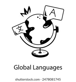 Easy to edit doodle icon of global languages 