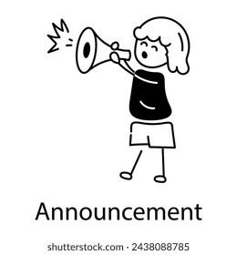 Easy to edit doodle icon of kid doing announcement 