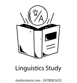 Easy to edit doodle icon of linguistics study 