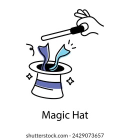 Easy to edit doodle icon of magic hat