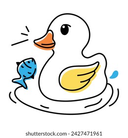 Easy to edit doodle icon of a pond duck