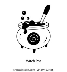 Easy to edit doodle icon of witch pot 