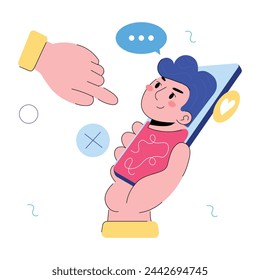 Fácil de editar doodle mini ilustración de un amigo en línea 
