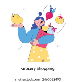 Easy to edit doodle mini illustration of grocery shopping 