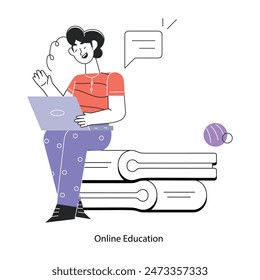 Easy to edit doodle mini illustration of online education 