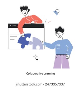 Easy to edit doodle mini illustration of collaborative learning 