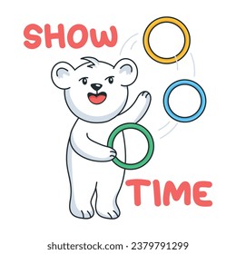 Easy to edit doodle sticker of bear juggling