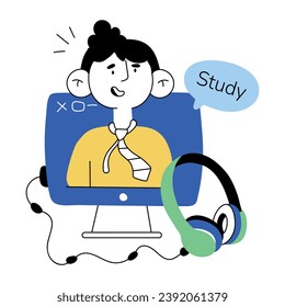 Ilustración de dibujo fácil de editar del estudiante en línea 