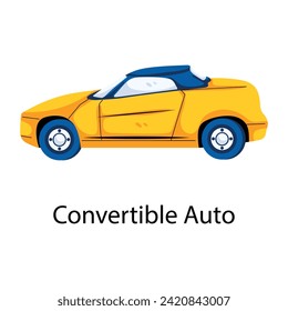 Icono plano fácil de editar de un auto convertible