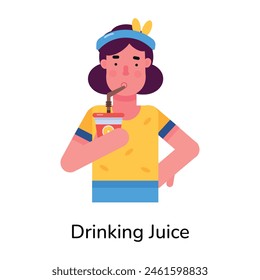 Fácil de editar icono plano de niña bebiendo jugo 