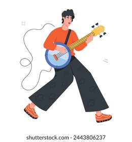 Easy to edit flat icon showing banjo player