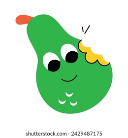 Easy to edit flat sticker of a cute bitten pear