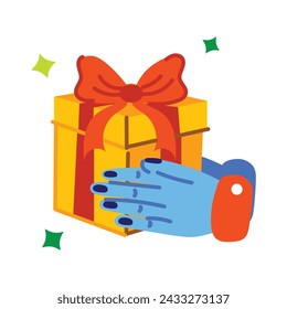 Easy to edit flat sticker of giving gift 