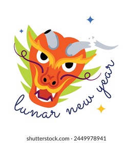 Easy to edit flat sticker of lunar new year dragon 