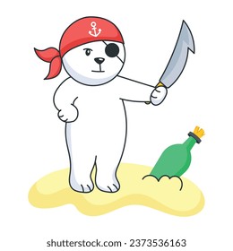 Easy to edit flat sticker showing pirate bear 