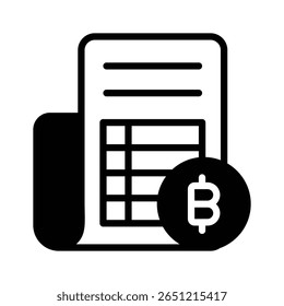 Easy to edit glyph icon of bitcoin receipt paper