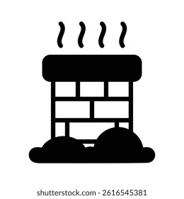 An easy to edit glyph icon depicting winter chimney covered in snow