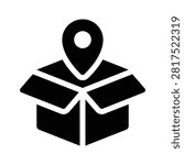 Easy to edit glyph icon showing parcel dropoff logistics service concept.