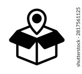 Easy to edit glyph icon showing parcel dropoff logistics service concept.