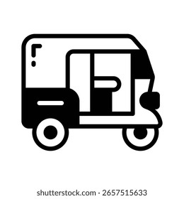 Icono de glifo fácil de editar del tuk tuk de tres ruedas
