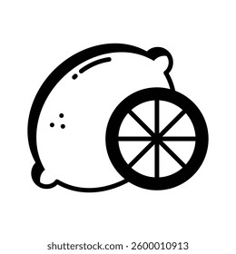 Easy to edit glyph style icon showing cutted lemon slice