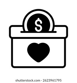 Easy to edit glyph style icon depicting donation box