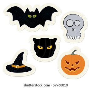 Easy to edit halloween stickers set. Vector stickers collection.