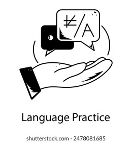 Easy to edit hand drawn icon of language practice 