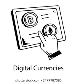 Einfach zu editieren Hand gezeichnetes Symbol der digitalen Währungen 