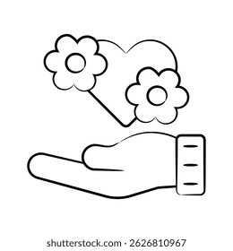 Icono dibujado a mano fácil de editar que muestra la mano que ofrece amor