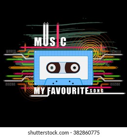 easy to edit illustration of abstract music background with cassette