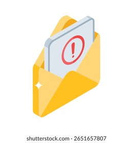 Easy to edit isometric icon of email error alert