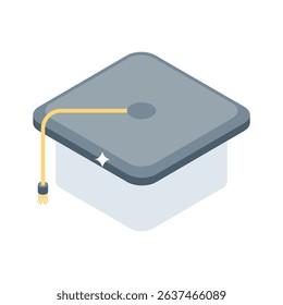 Easy to edit isometric icon of graduation mortarboard cap