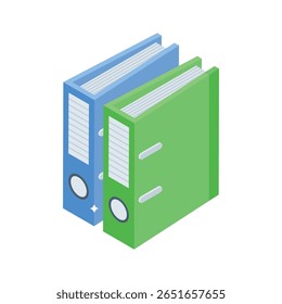 Icono isométrico fácil de editar de los aglutinantes etiquetados Archivar