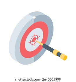 Easy to edit isometric icon of target board with dart