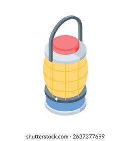 Easy to edit isometric icon of vintage camping lamp