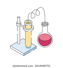 Easy to edit isometric style icon showing lab distillation setup