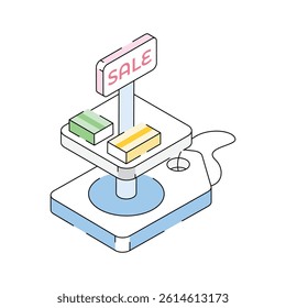 Easy to edit isometric style icon depicting product sale