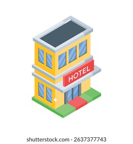 Easy to edit isometric style icon of luxury hotel building