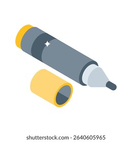 Easy to edit isometric style icon of highlighter with lid