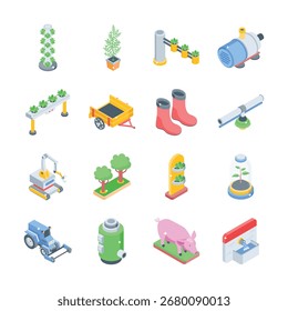 Easy to edit latest collection of farm isometric style icons