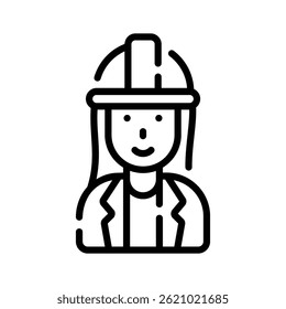 Easy to edit line icon depicting female engineer character