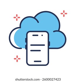 Easy to edit line style icon depicting mobile cloud storage
