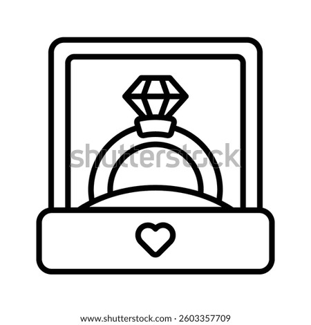 Easy to edit line style icon depicting engagement ring box