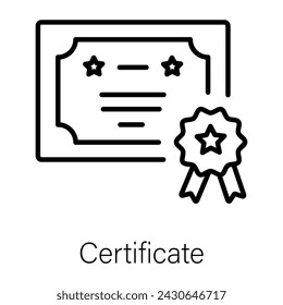 Easy to edit linear icon of a certificate 