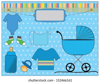 Easy to edit objects for baby shower. Isolated editable vector illustration.