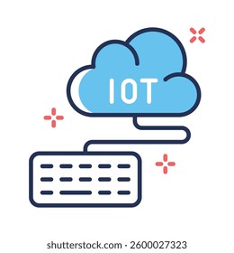 Easy to edit outline style icon denoting cloud data with attached keyboard