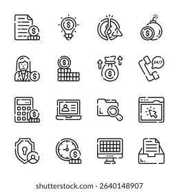 Easy to edit pack showing accounting and finance services line icons