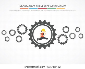 Easy to edit with people walking on gear. Infographic Template. Vector Illustration.