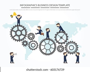Easy to edit with people walking on gear. Infographic Template. Vector Illustration.